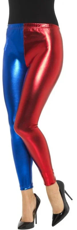 Leggings de Harley Villana en Rojo y Azul Complementos Superhéroes Smiffys